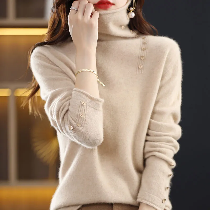 Core-spun yarn knitted pullover shirt in light camel colour with 3D pattern, short 40cm length.