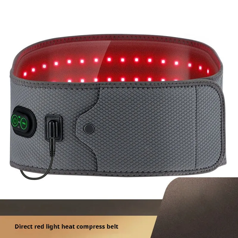 Grey electric waist therapy belt with red light hot compress beads and adjustable neoprene support