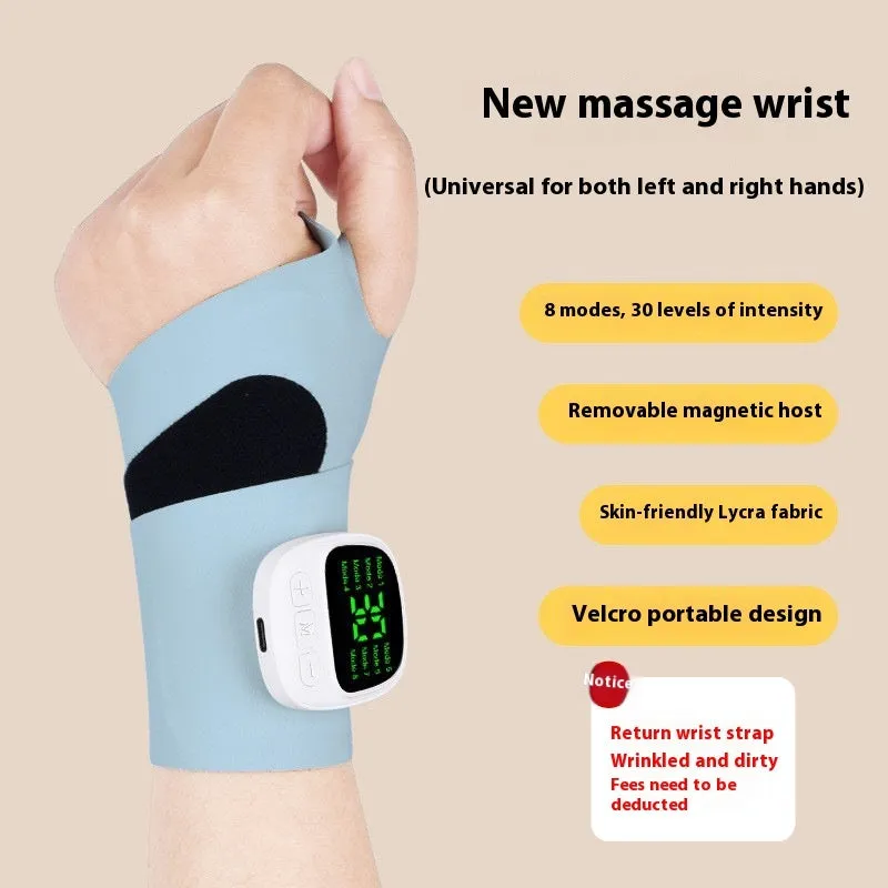 Adjustable hand massage instrument with coloured wristbands on a table