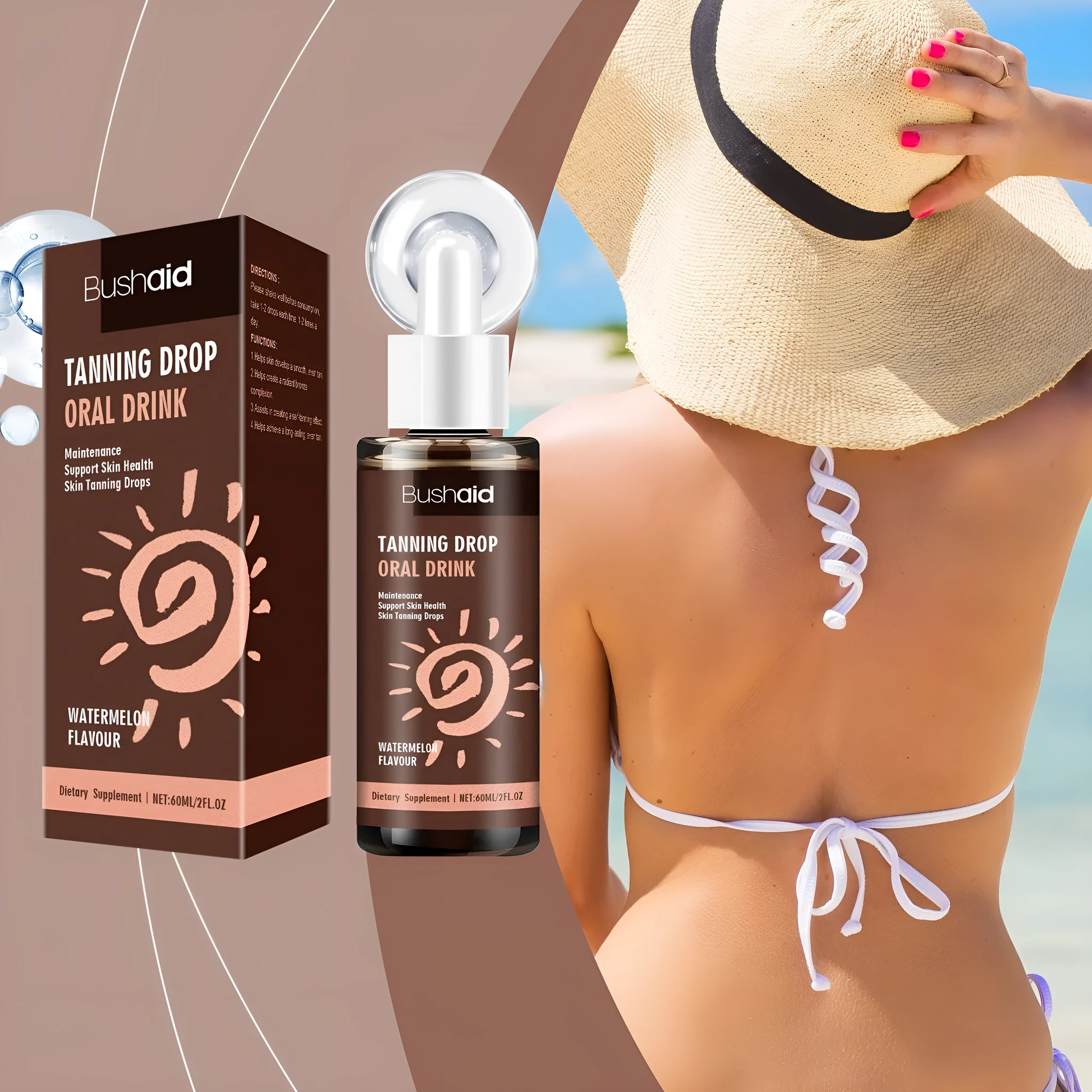 60ml sun protection tanning essence cream in white tube measuring 30x30x125mm