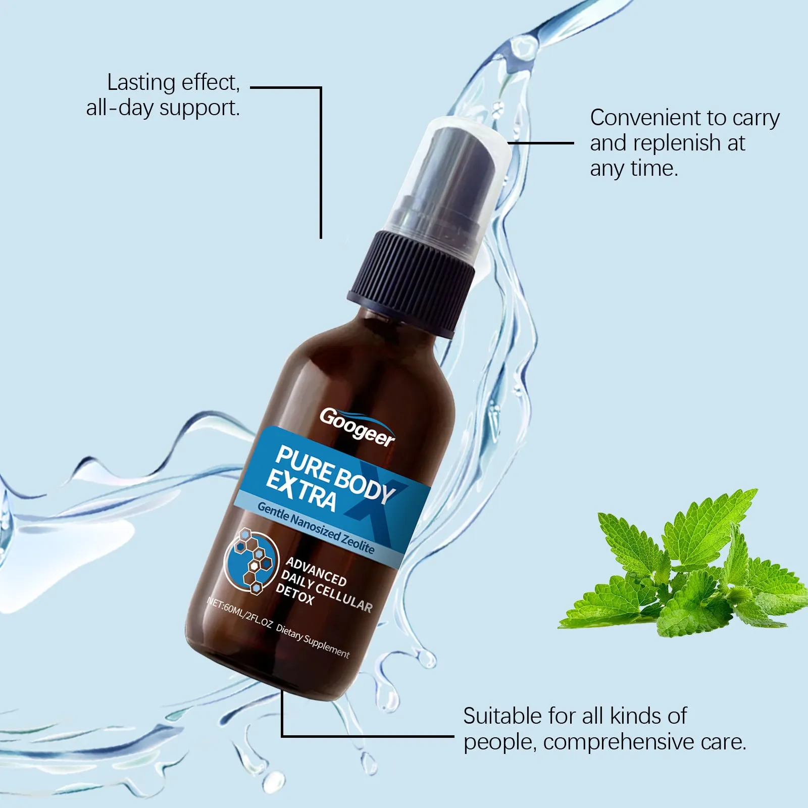 Googeer body care oral spray bottle with 60ml capacity for oral treatment