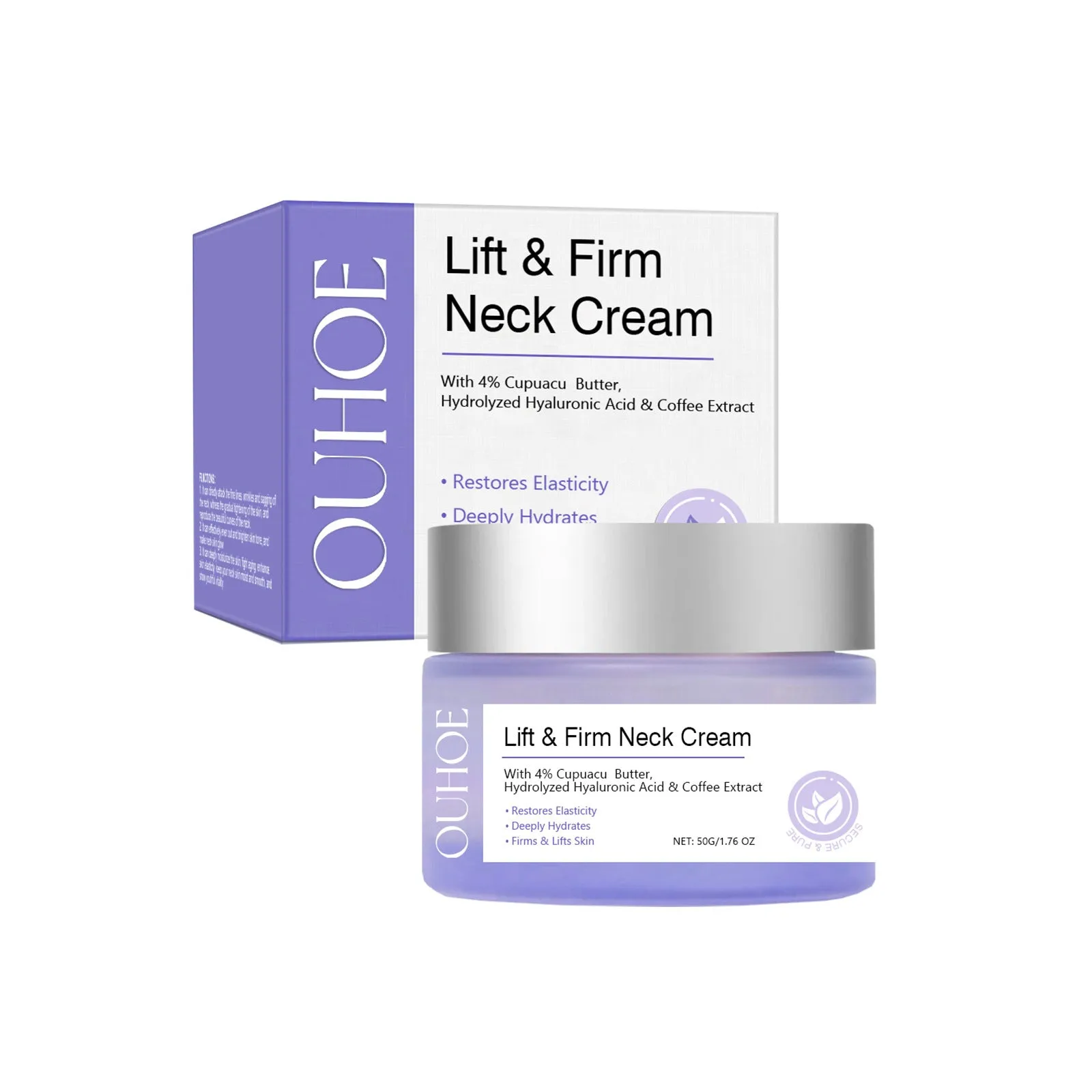 Jar of neck skin cream for moisturising and firming, net weight 50g.