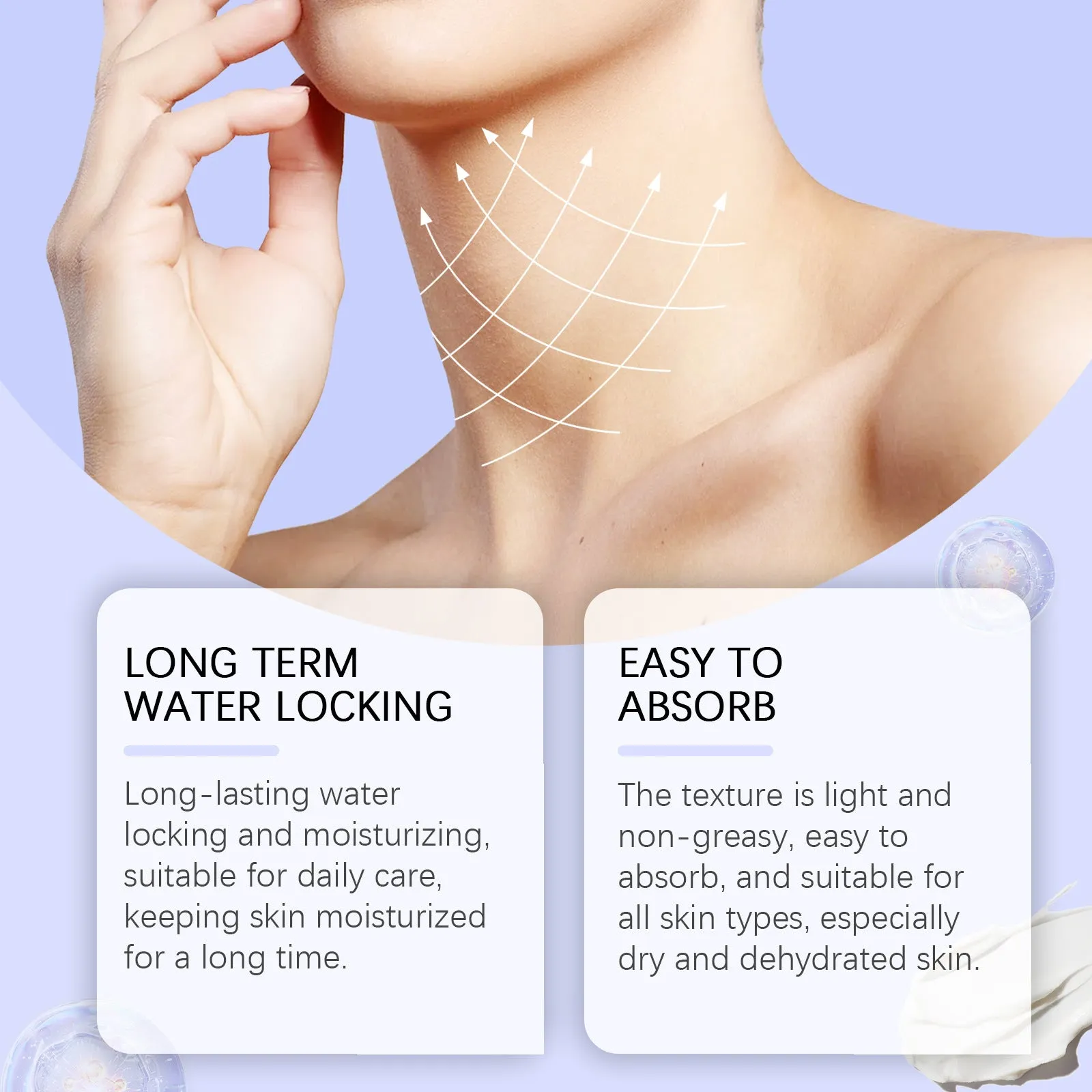 Jar of neck skin cream for moisturising and firming, net weight 50g.