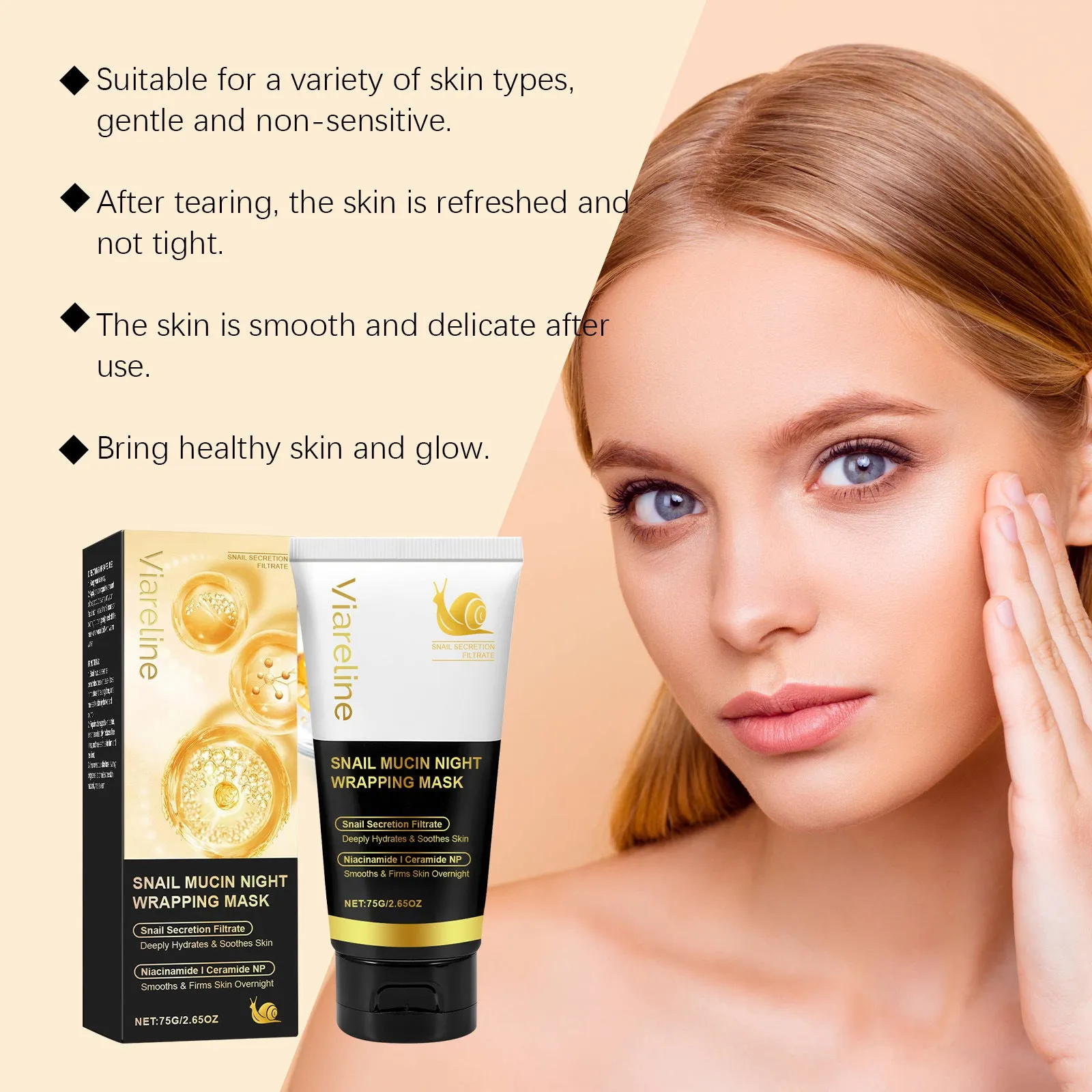75g snail mucus gel facial mask with collagen and ceramide ingredients