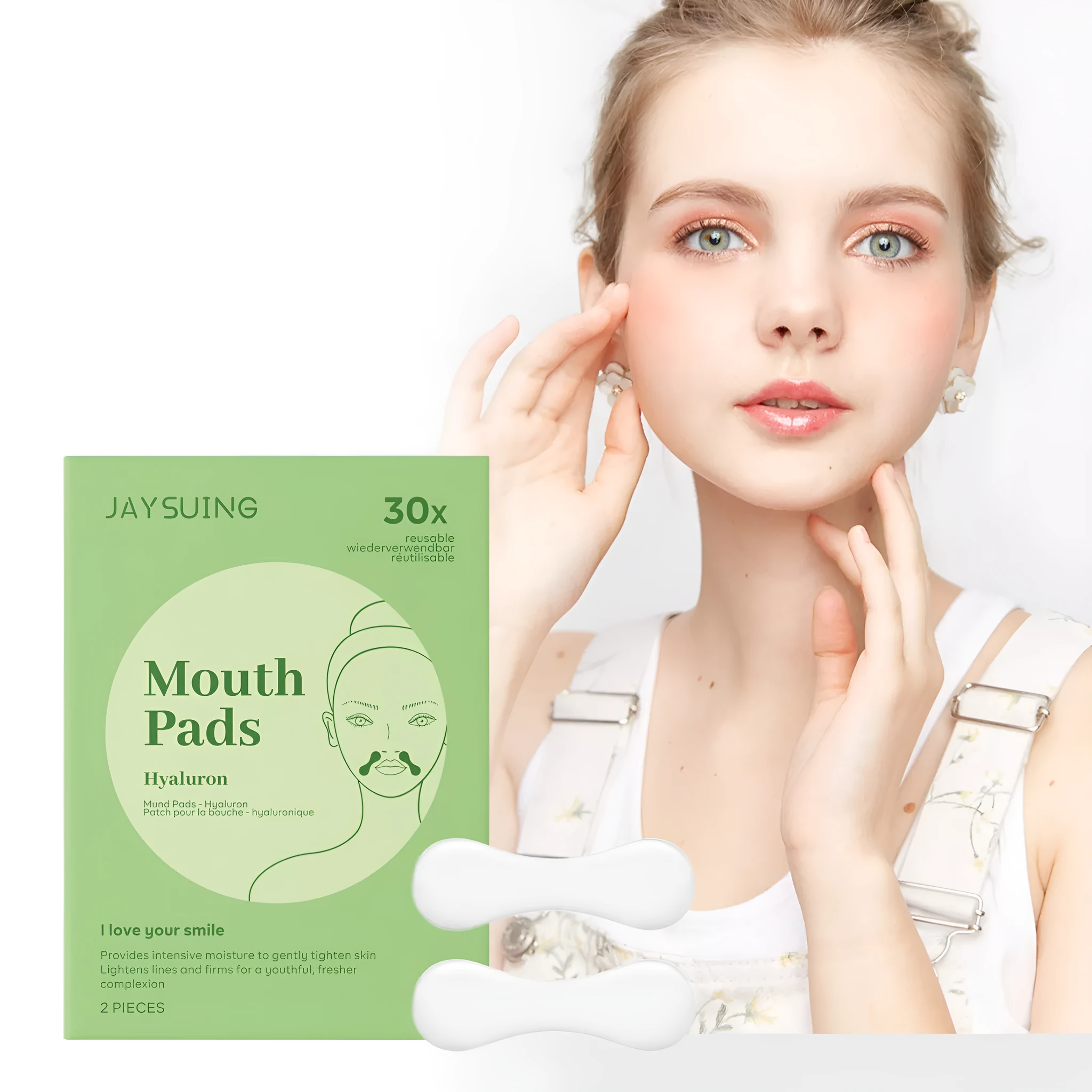Two facial skin care patches from a firming care pack on a white background.