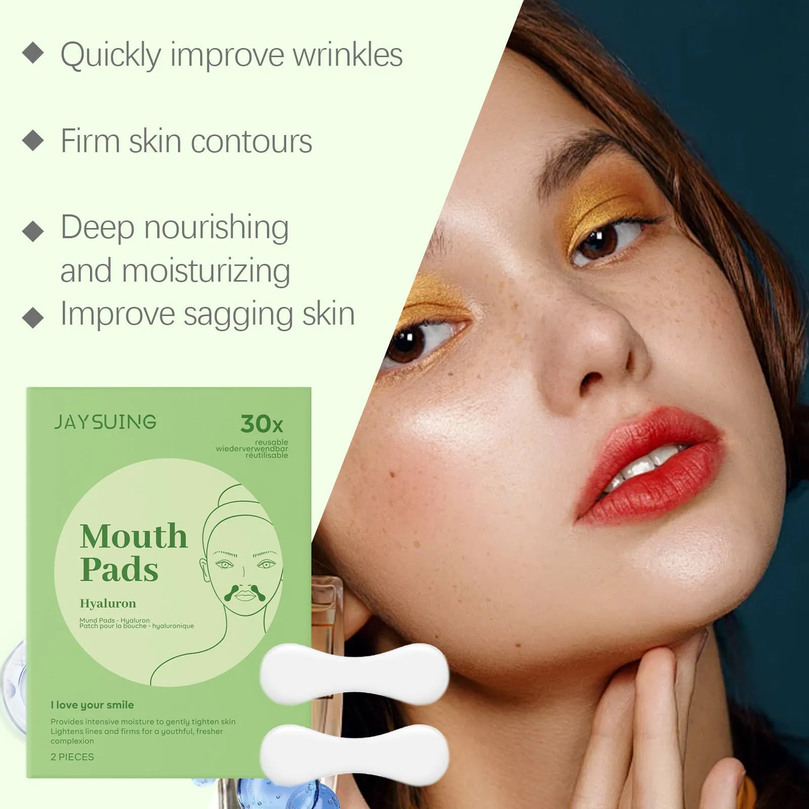 Two facial skin care patches from a firming care pack on a white background.