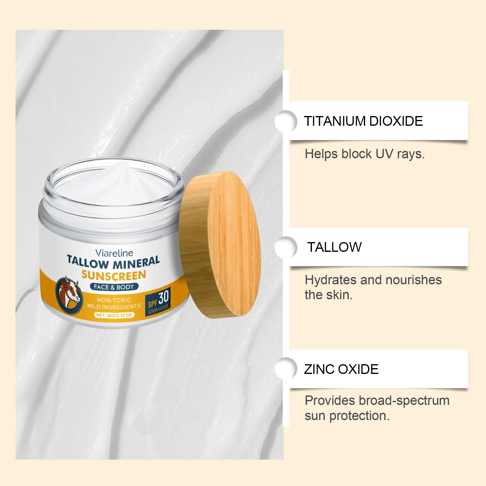 60g tube of Cow Fat Moisturising Sunscreen Lotion with broad-spectrum SPF protection.