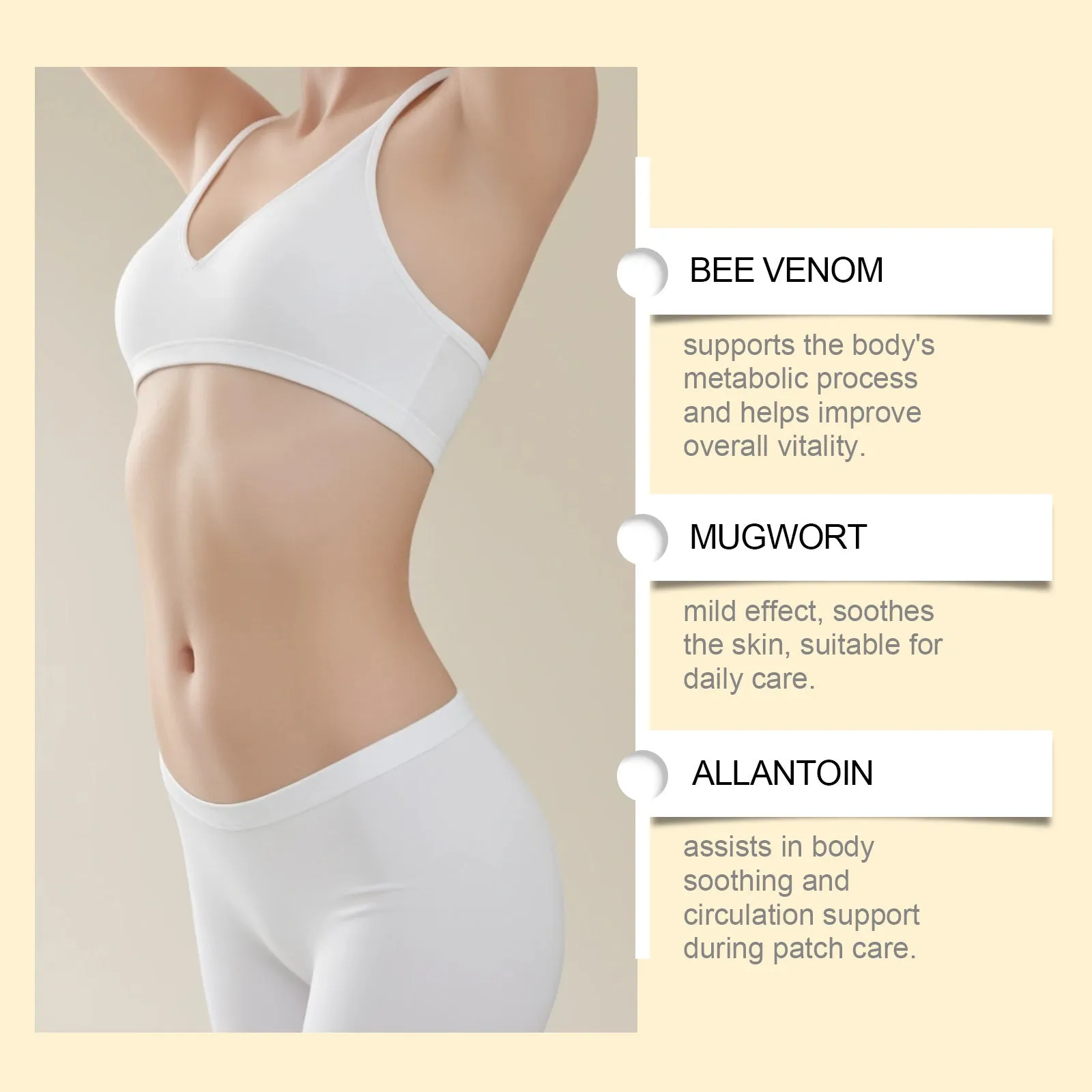 Herbal body shaping navel patches with bee venom and argy wormwood ingredients