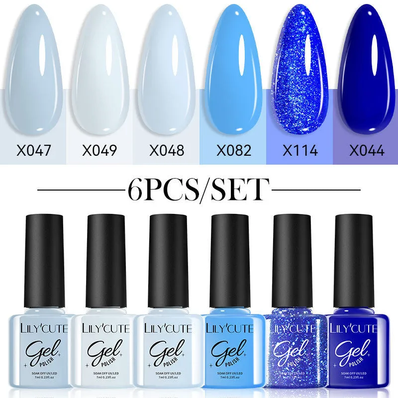 UV gel nail polish set with 20 bottles in glittering nude colours for home manicures