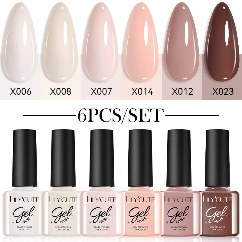 UV gel nail polish set with 20 bottles in glittering nude colours for home manicures