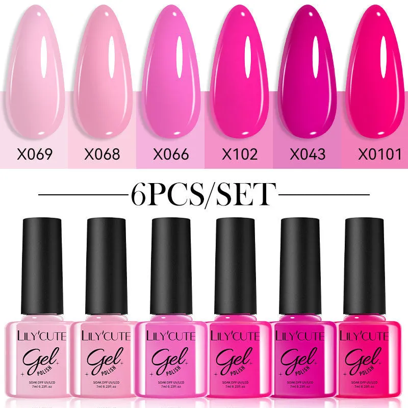 UV gel nail polish set with 20 bottles in glittering nude colours for home manicures