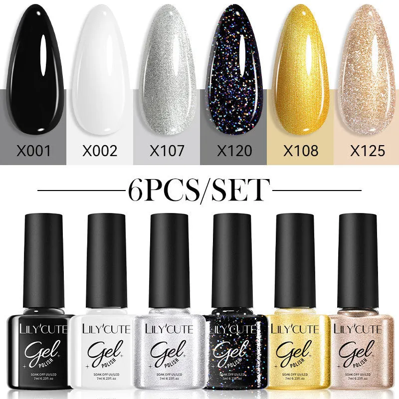 UV gel nail polish set with 20 bottles in glittering nude colours for home manicures