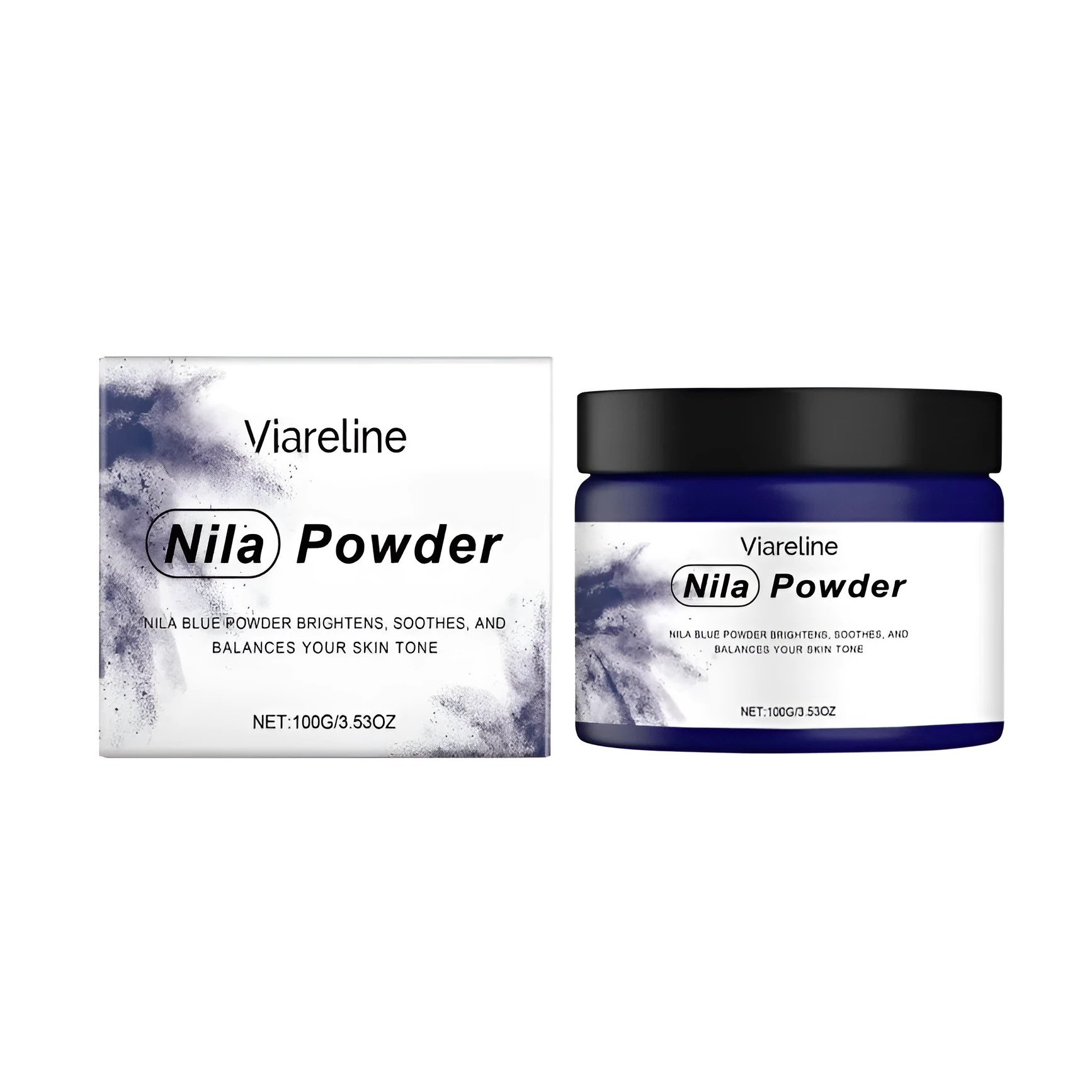 Brightening and firming facial mask powder in 100g container with ingredients including phycocyanin and hydrolysed collagen