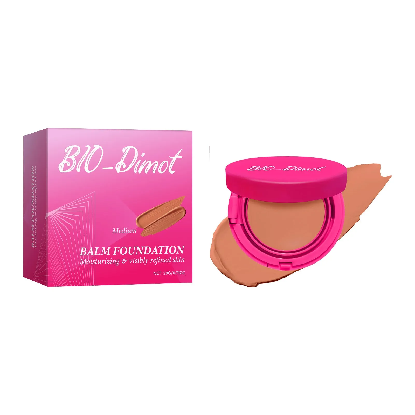 Liquid foundation cream in four nude shades: natural colour, cocoa colour, ivory white, deep flesh colour