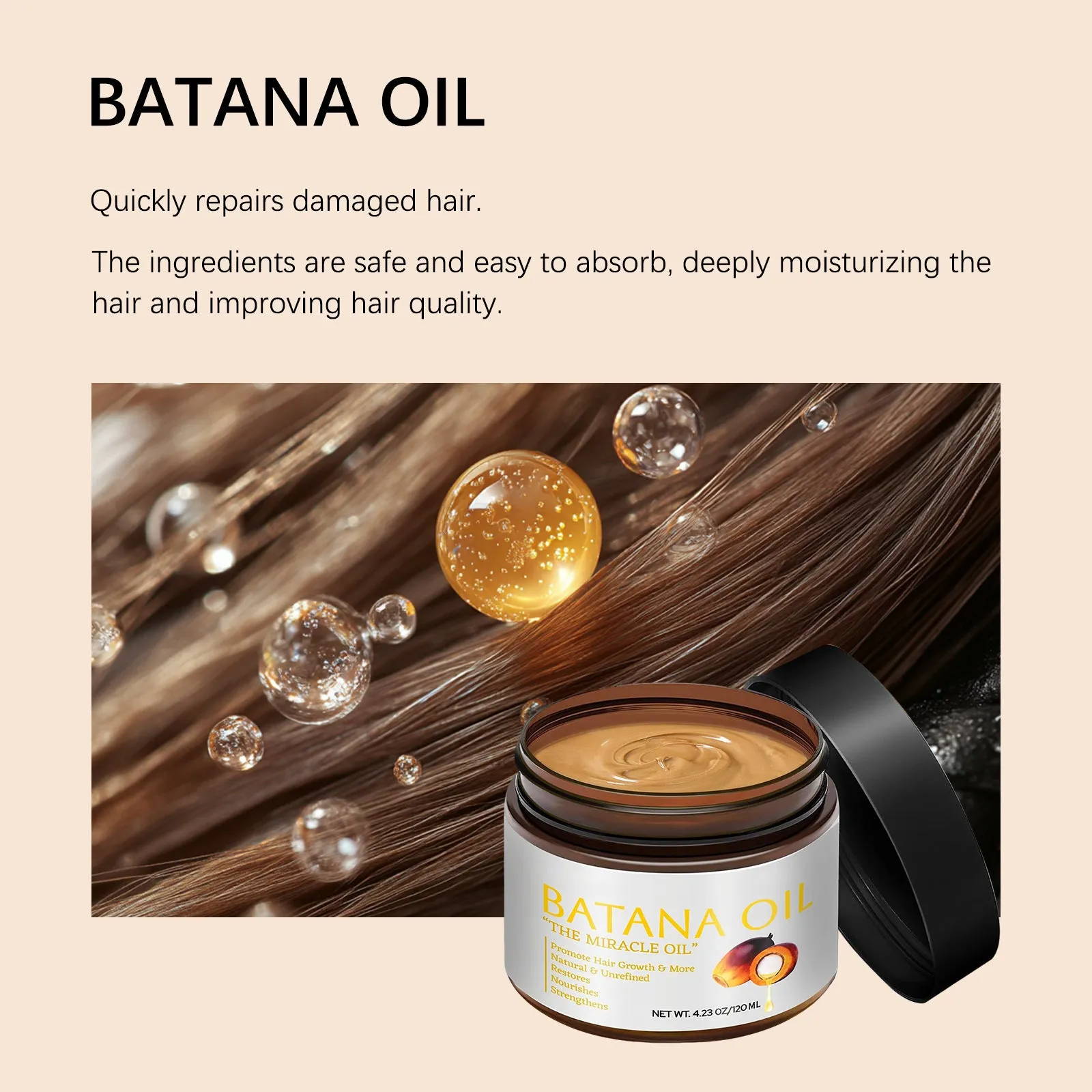 Batana Hair Mask 120ml jar with herbal fragrance for frizzy hair improvement