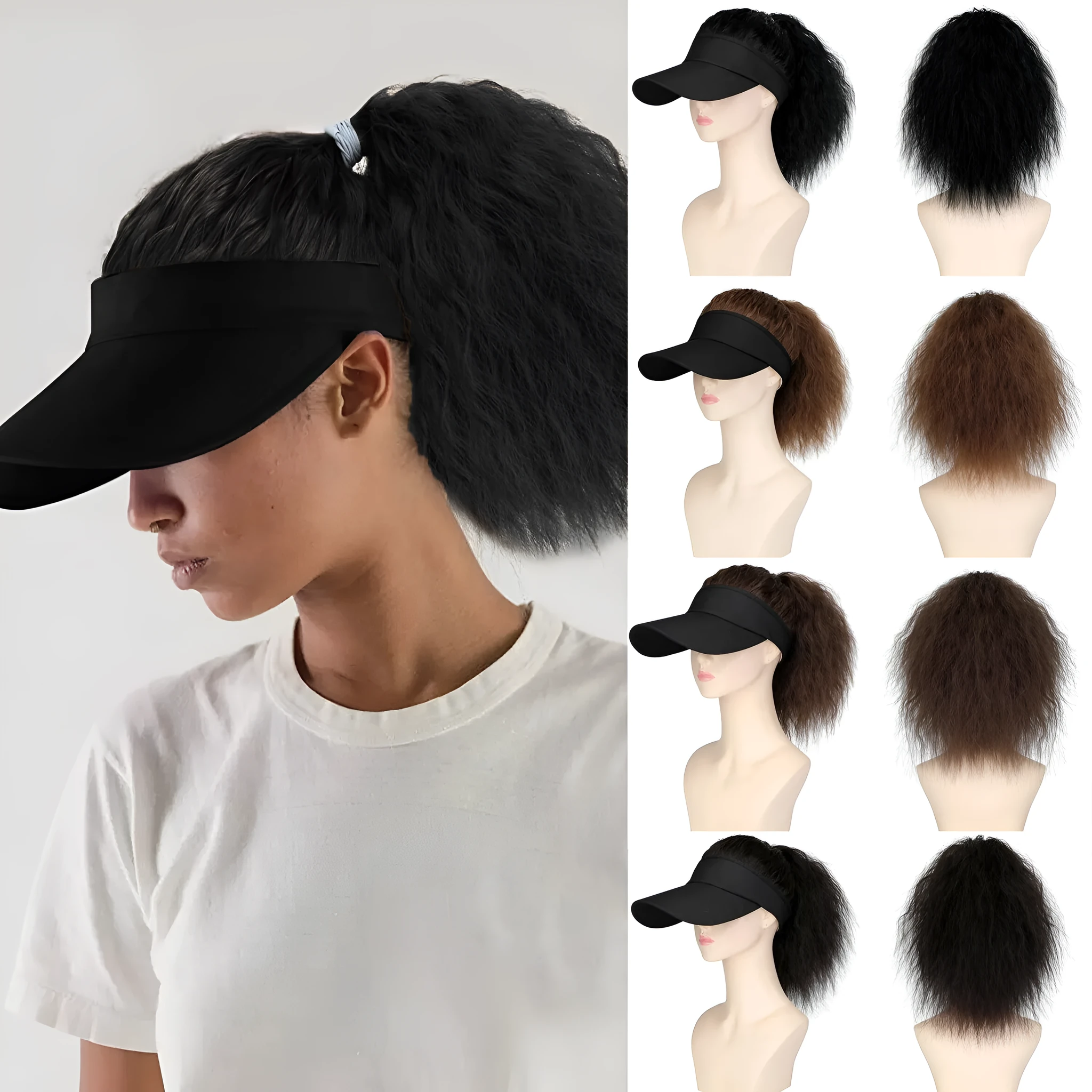 Women's short hairstyle hooded wig with horse tail waves on nude hat base in multiple colour options
