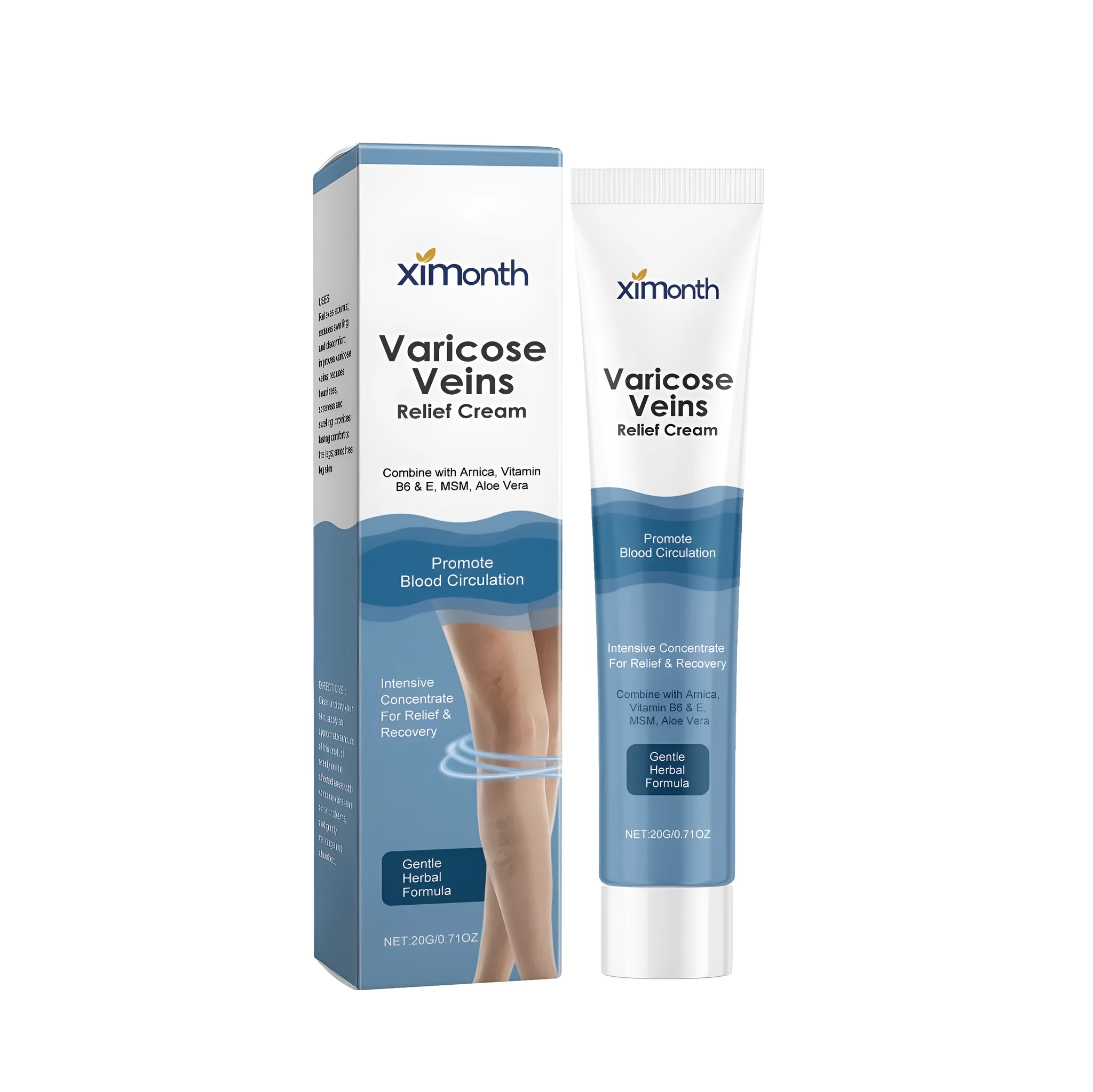 20g tube of varicose vein relief cream with arnica, vitamin B6, vitamin E and aloe vera