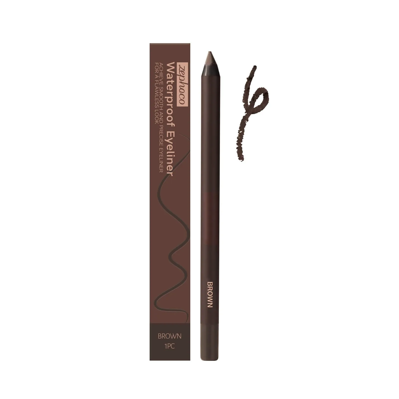 Waterproof eyeliner pen in seven colours: black, bronze, brown, choco, graphite, plum, stone brown.