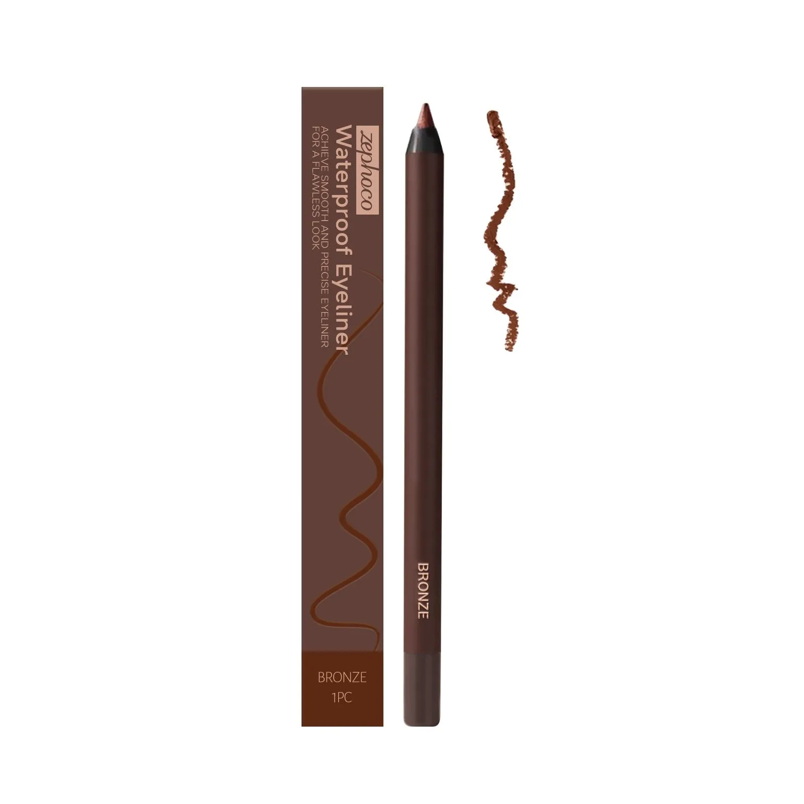 Waterproof eyeliner pen in seven colours: black, bronze, brown, choco, graphite, plum, stone brown.