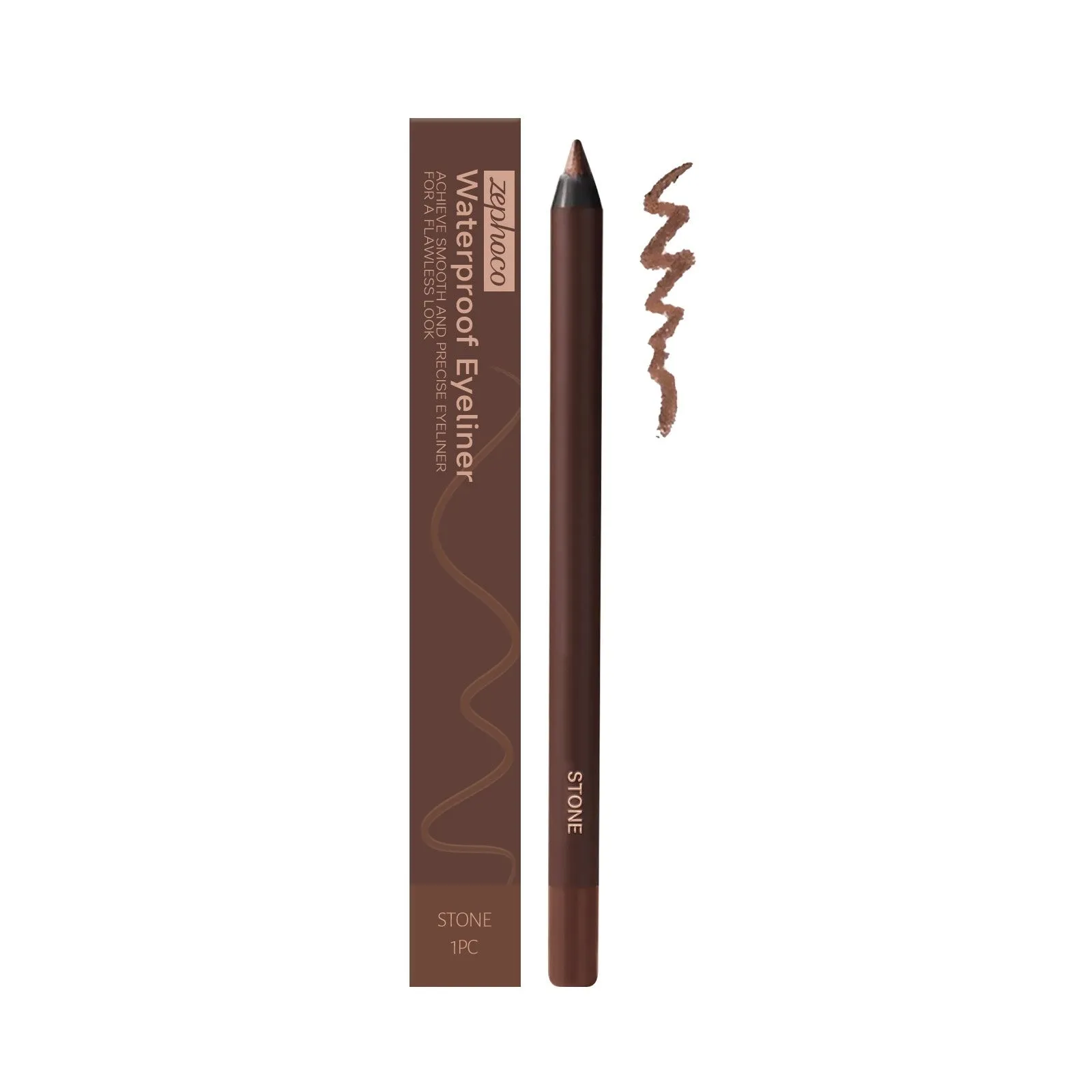 Waterproof eyeliner pen in seven colours: black, bronze, brown, choco, graphite, plum, stone brown.