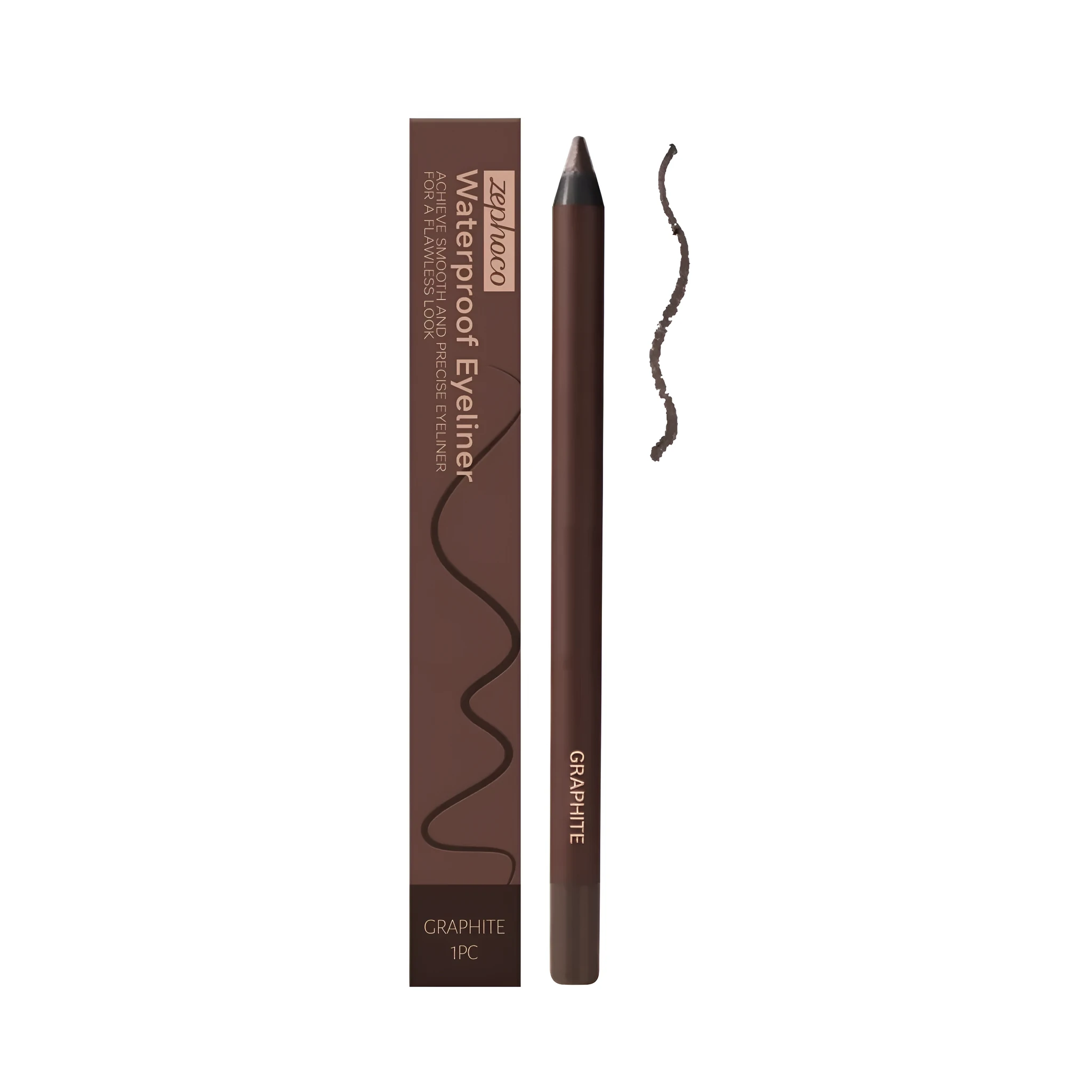 Waterproof eyeliner pen in seven colours: black, bronze, brown, choco, graphite, plum, stone brown.