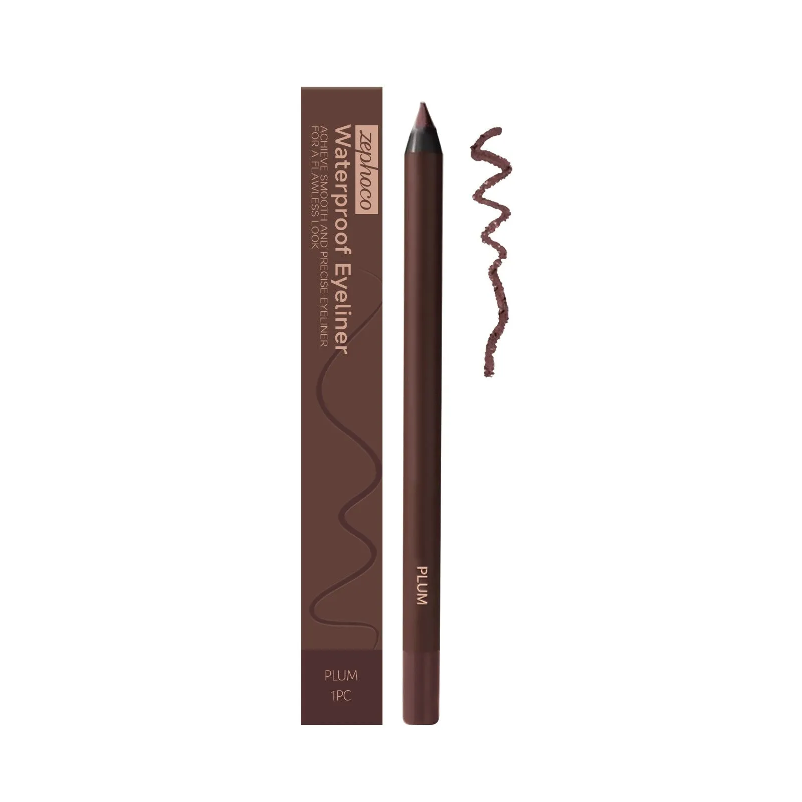 Waterproof eyeliner pen in seven colours: black, bronze, brown, choco, graphite, plum, stone brown.