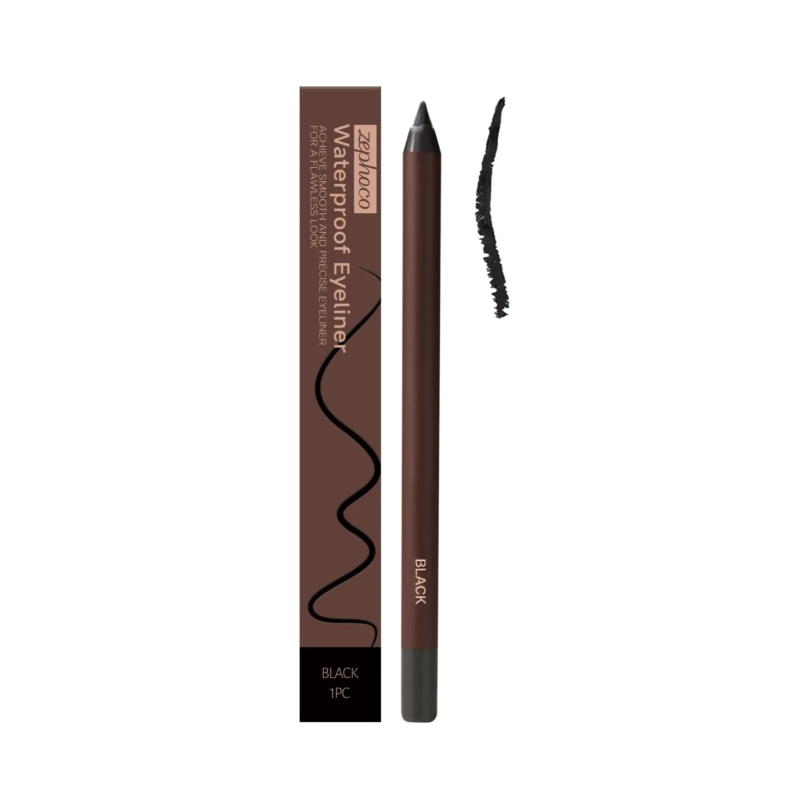 Waterproof eyeliner pen in seven colours: black, bronze, brown, choco, graphite, plum, stone brown.