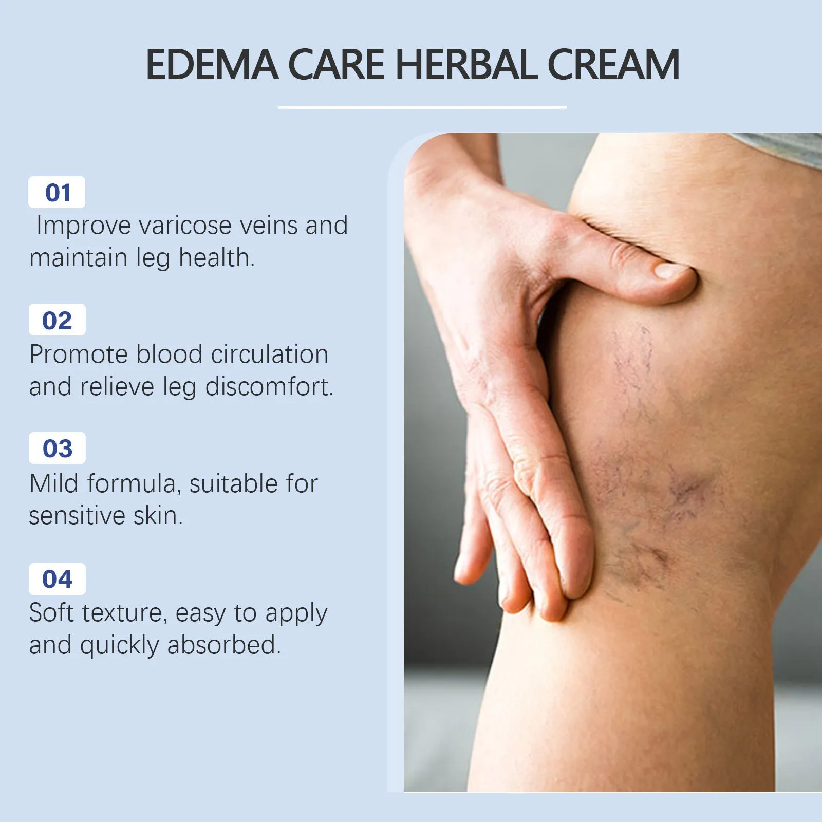 20g tube of herbal leg care cream with black grass seeds and horse chestnut.
