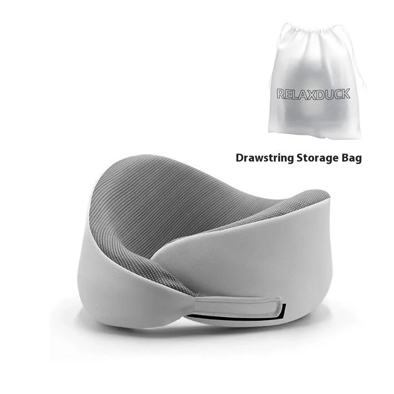 Light grey U-shaped memory foam neck pillow on a white background.