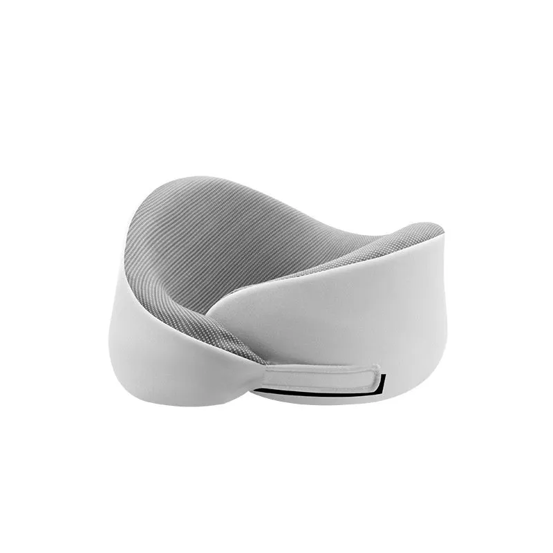 Light grey U-shaped memory foam neck pillow on a white background.