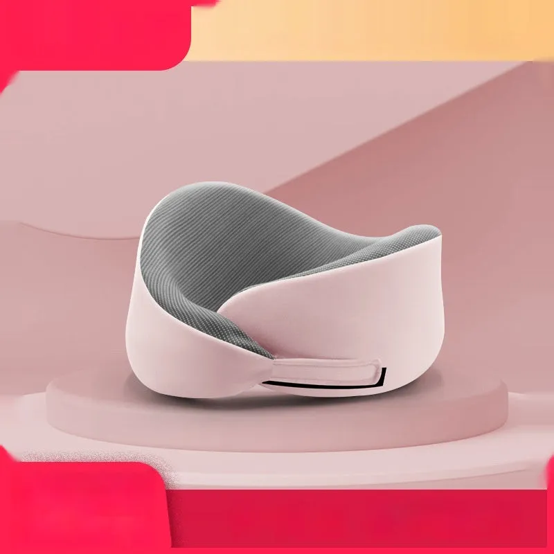 Light grey U-shaped memory foam neck pillow on a white background.