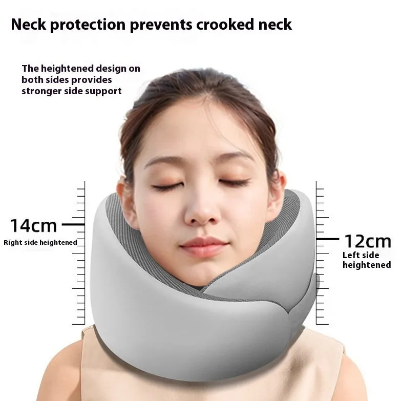 Light grey U-shaped memory foam neck pillow on a white background.