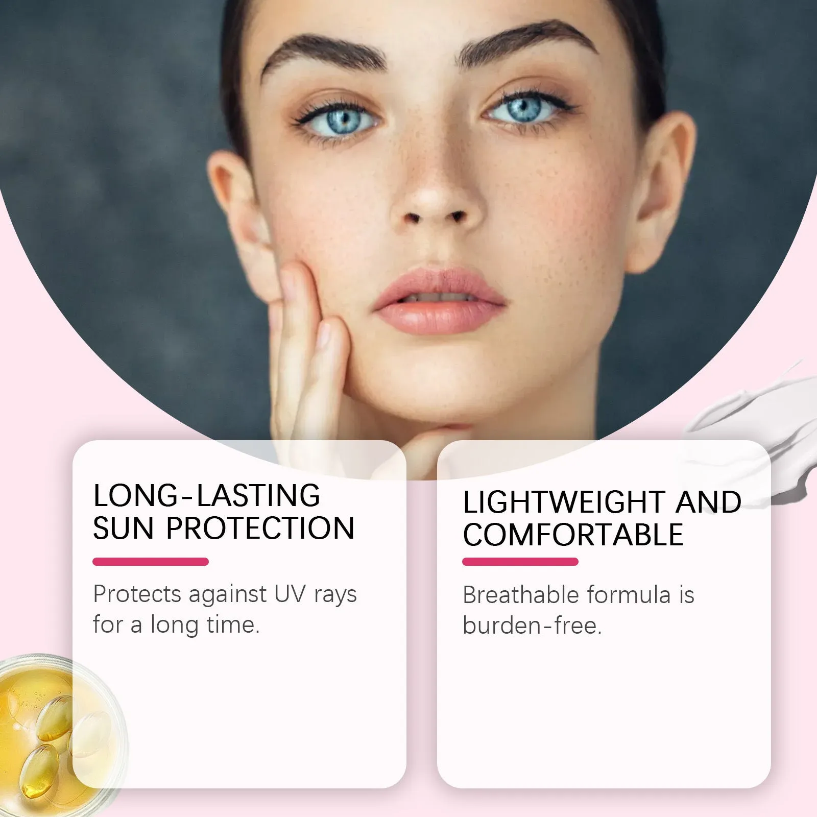 Lightweight sunscreen cream in 50g packaging with natural extracts for all skin types