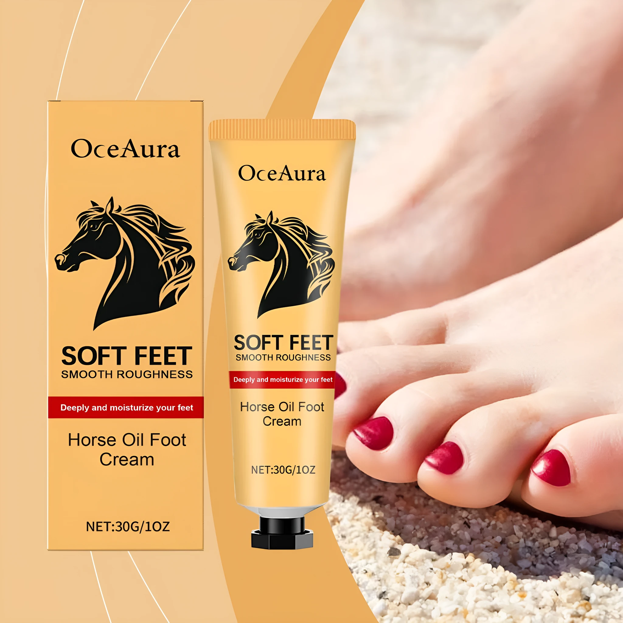 30g jar of foot and neck moisturising cream with mineral oil and horse oil formula