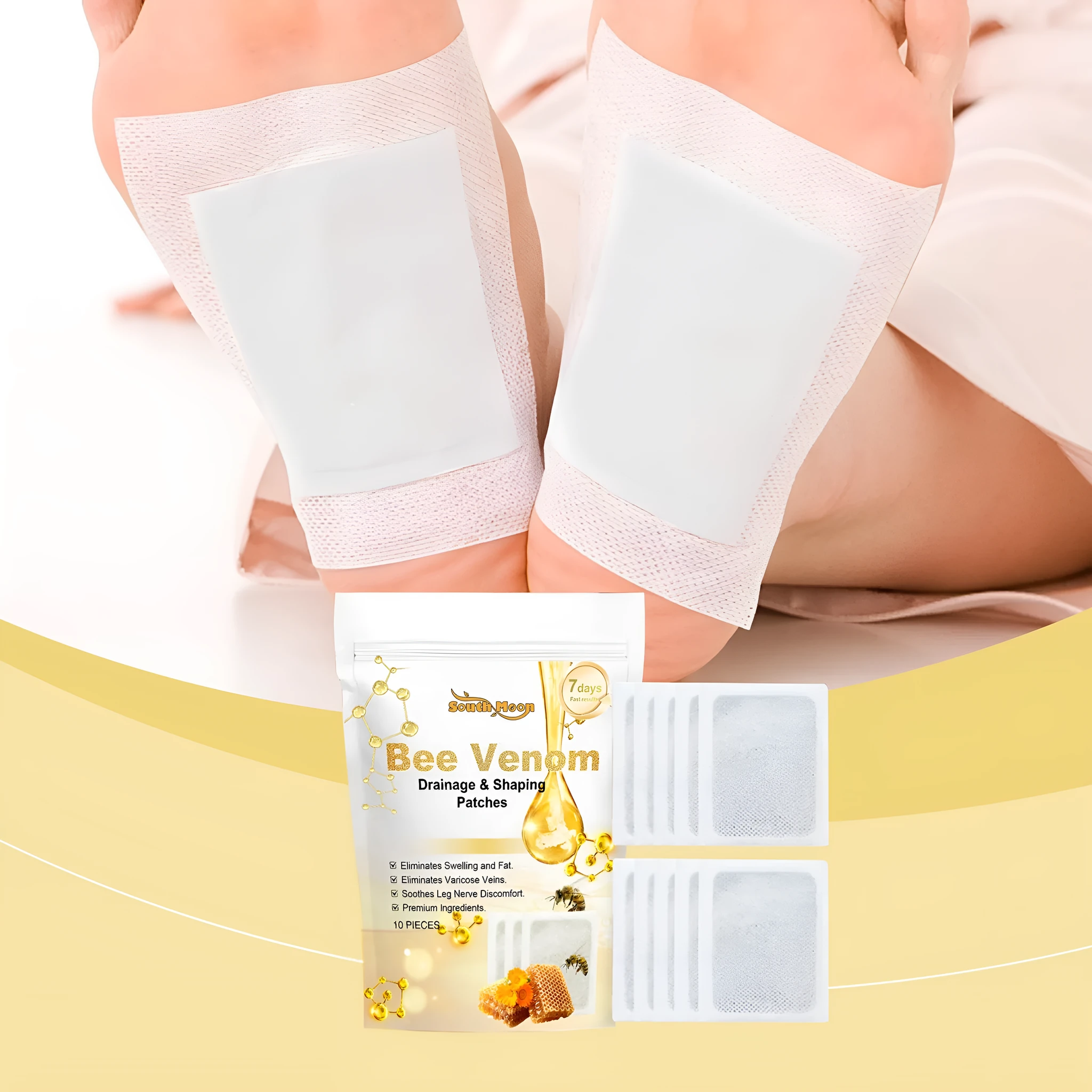 10-piece pack of foot care patches with bee venom and mugwort for universal skin types