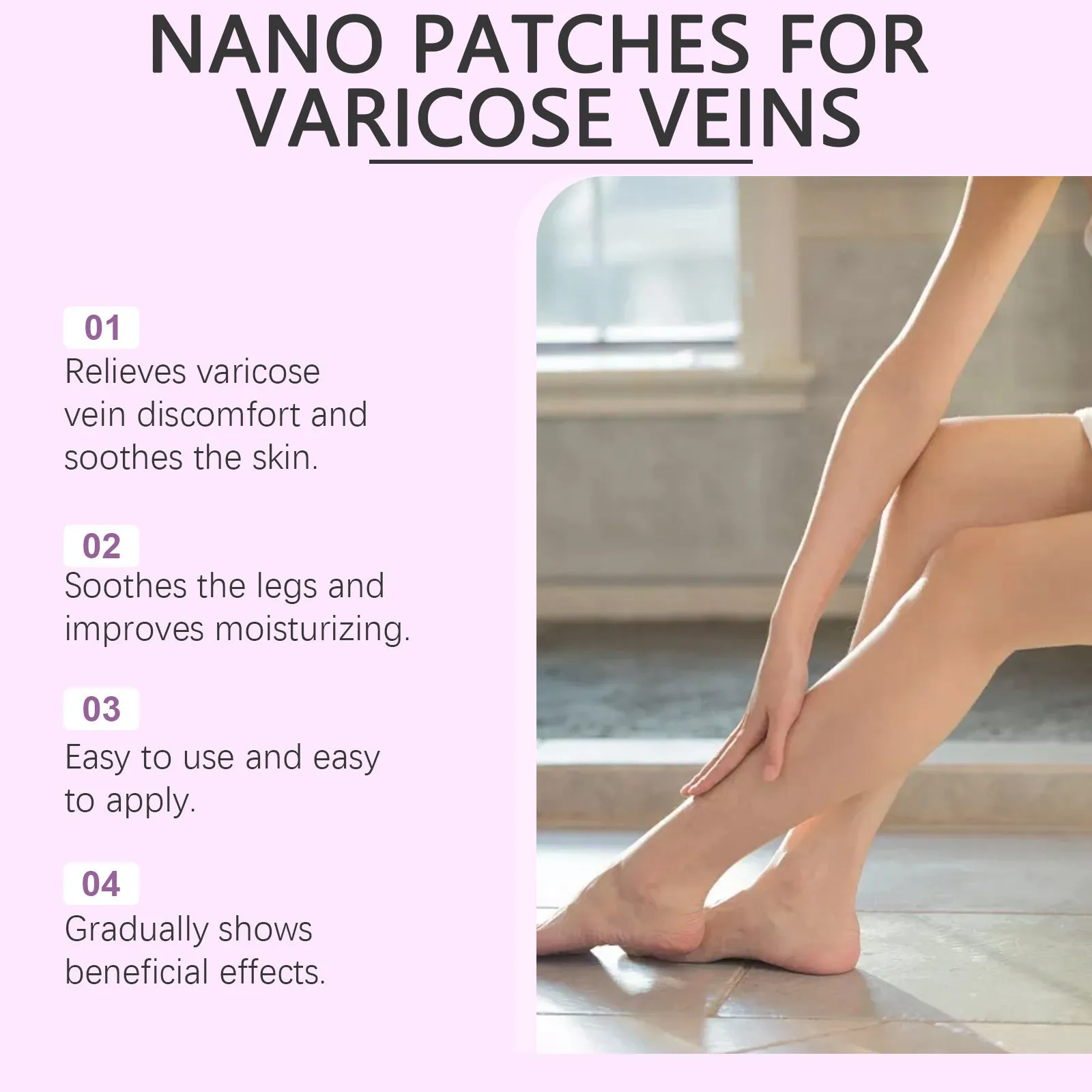Four micro needle leg care patches in open packaging for skin nourishment and moisturising.