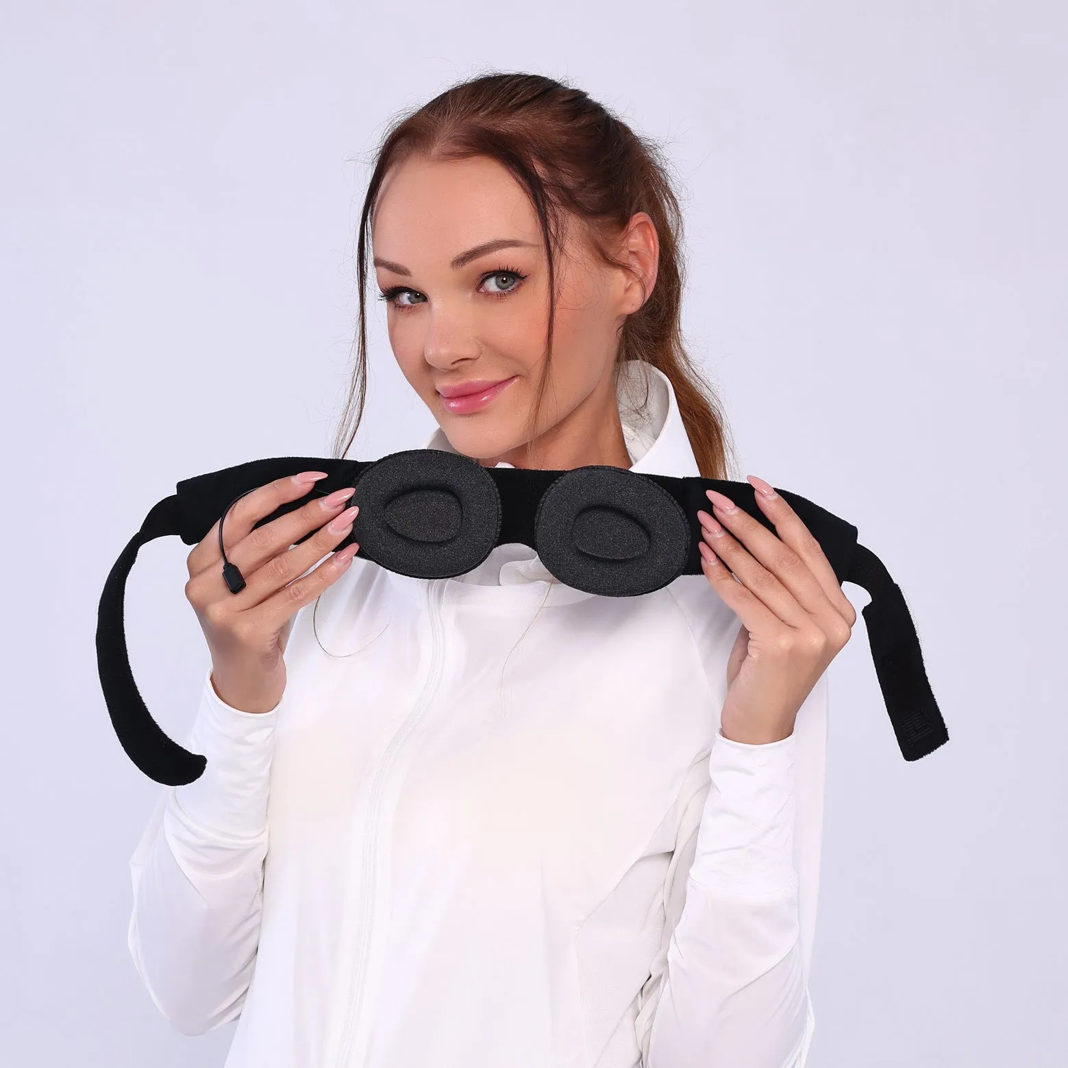 Grey polyester Bluetooth sleeping eye mask with elastic headband