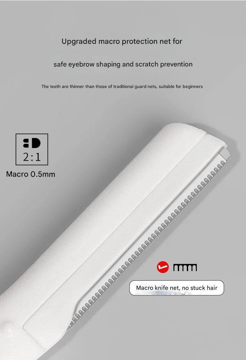 Eyebrow trimming tool set with safety guard and protective blade cover for home grooming
