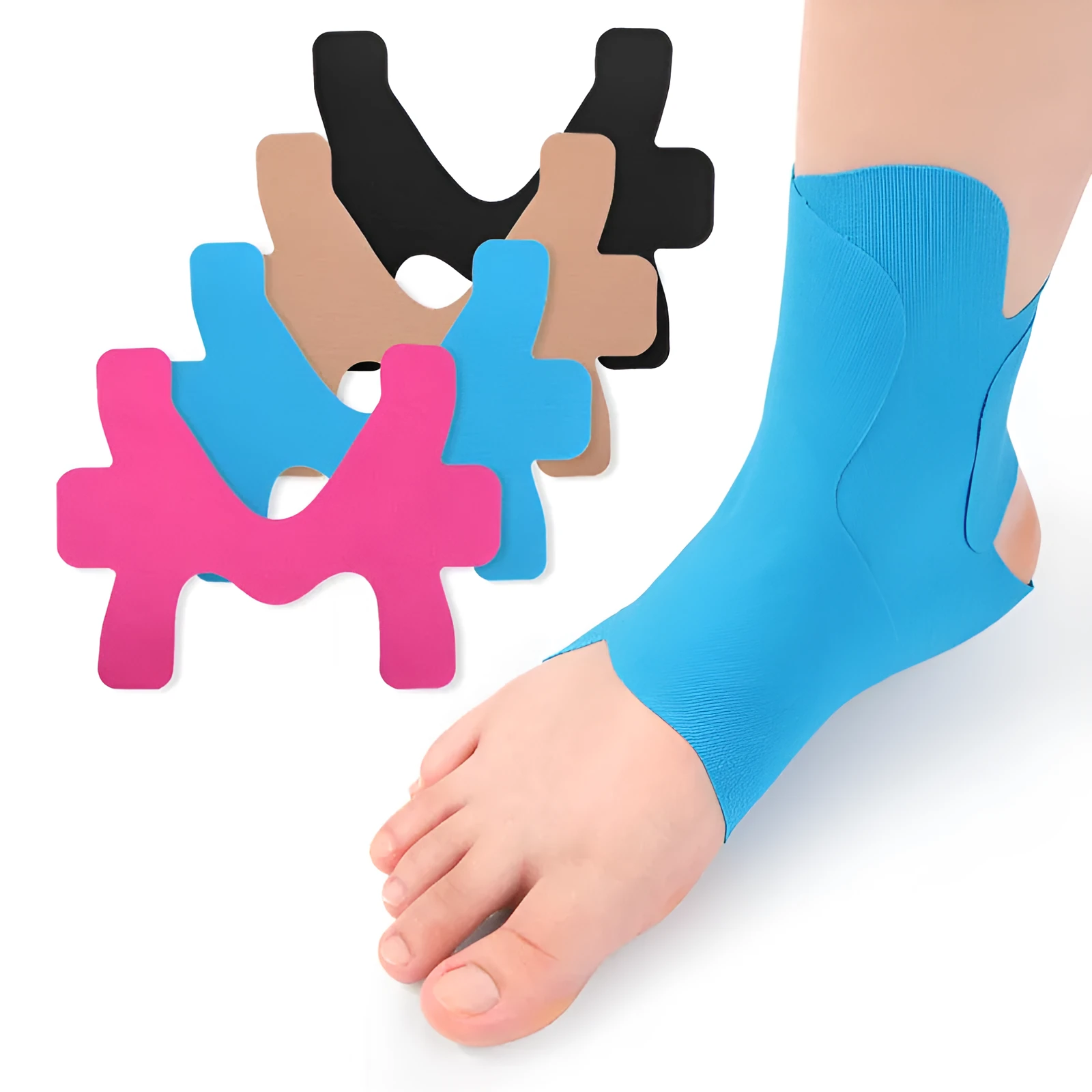 Pre-slitted elastic kinesio tape for ankle support, black, for running and fitness exercise