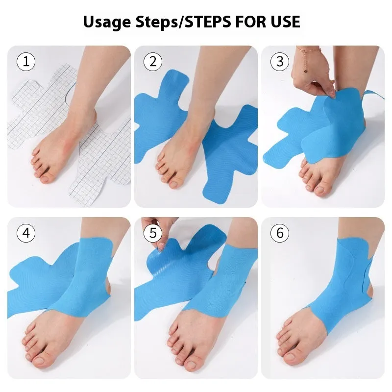 Pre-slitted elastic kinesio tape for ankle support, black, for running and fitness exercise