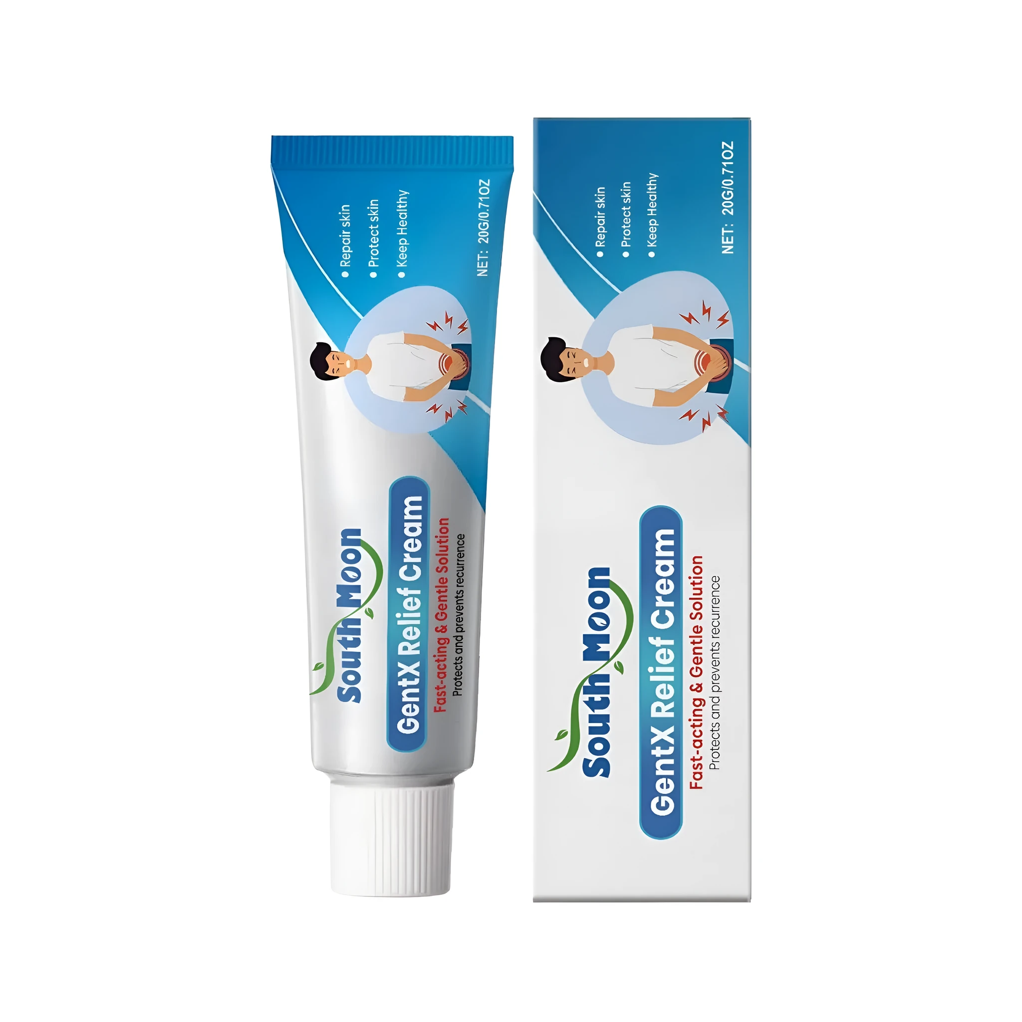 20g tube of relief cream with licorice and mint leaf formula for topical skin application