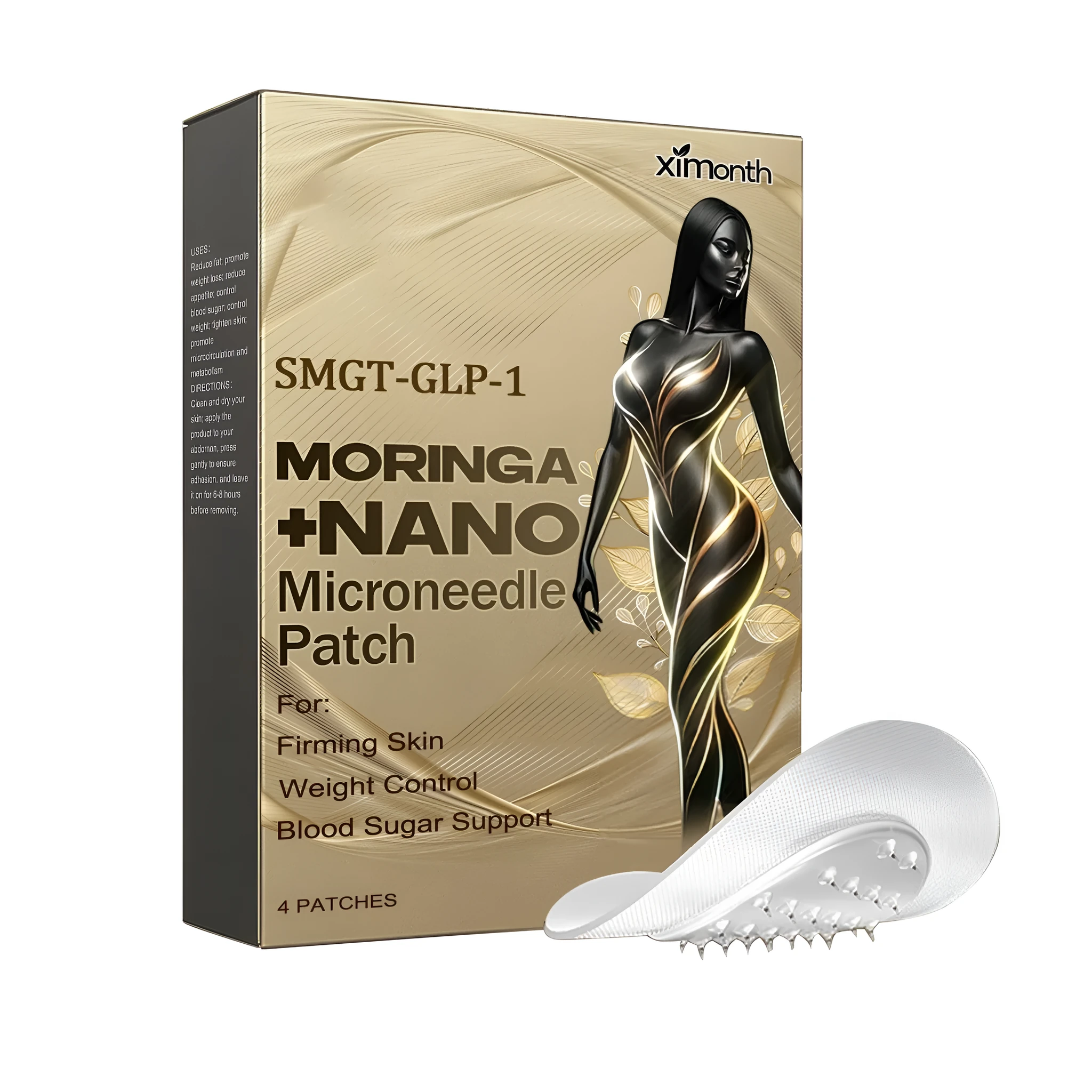 Nano microneedle patch pack with four patches featuring acetyl hexapeptide-8 and Moringa seed for targeted skincare