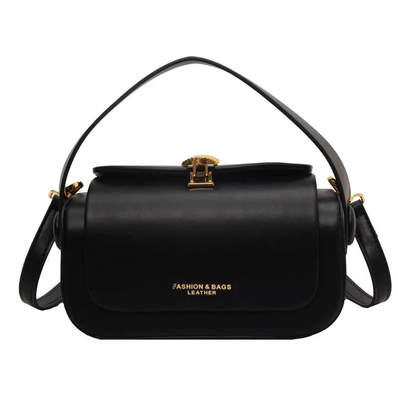 Women's shoulder messenger bag in PU leather with custom letter design in black, beige, pink, or khaki colours