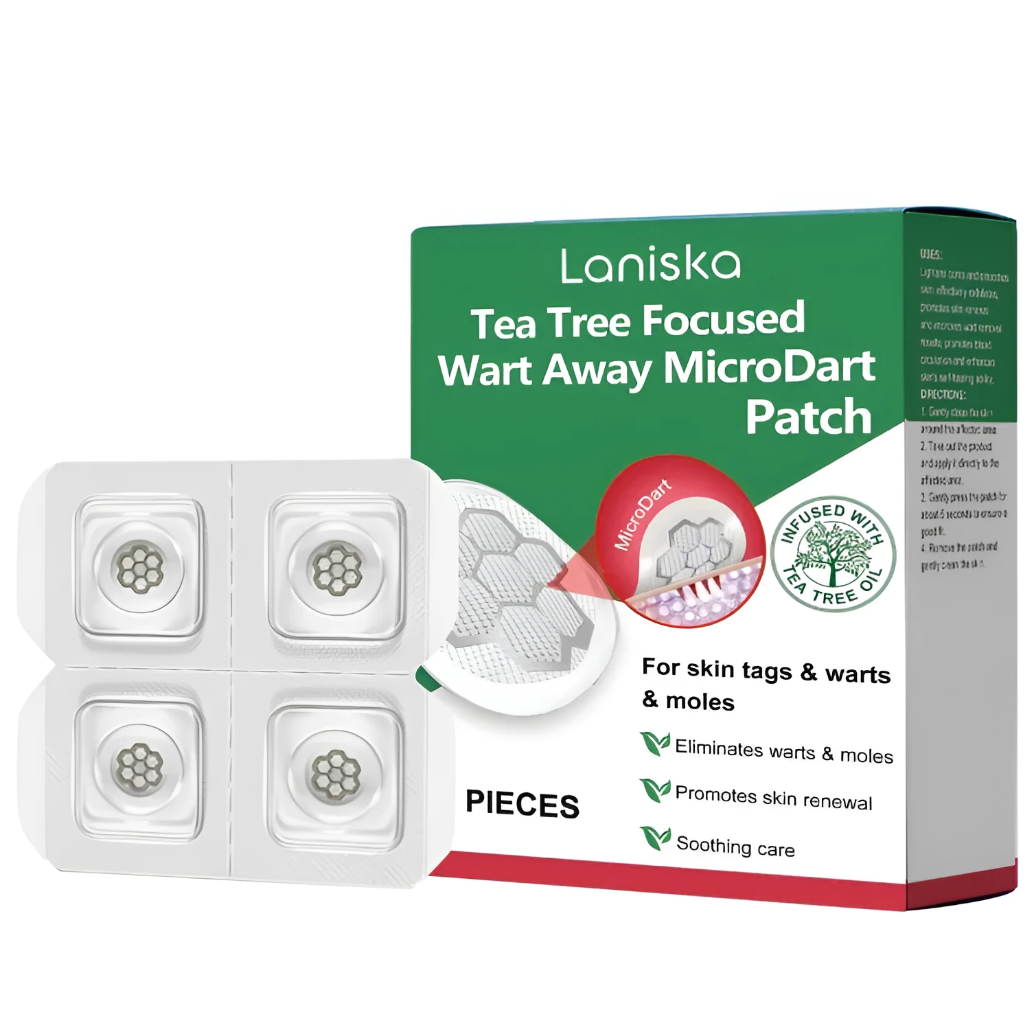 Microneedle repair concealer patches in box for flat wart treatment with tea tree oil ingredients