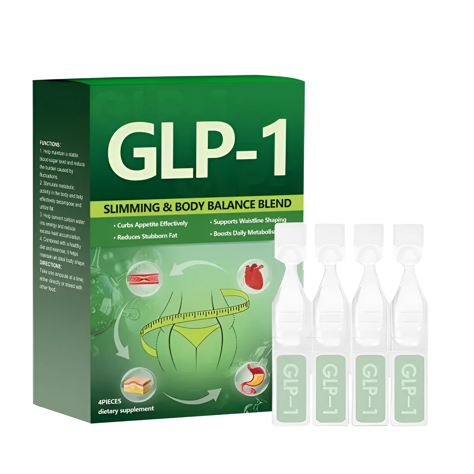 Box of body shaping auxiliary blood sugar management drops, a 4-piece health supplement pack.