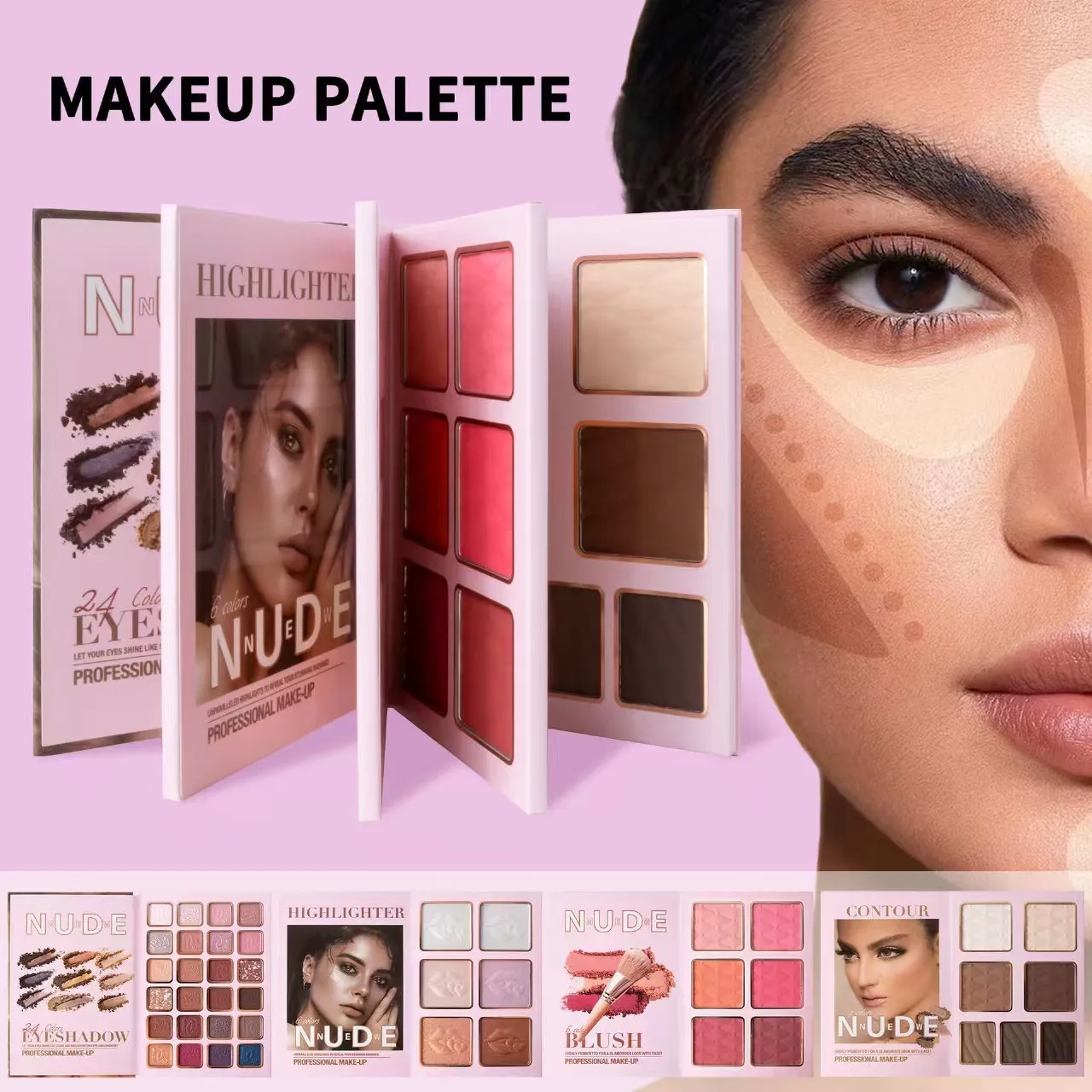 Multifunctional eye shadow plate with matte shimmer blush highlight integrated makeup set in colour U137A