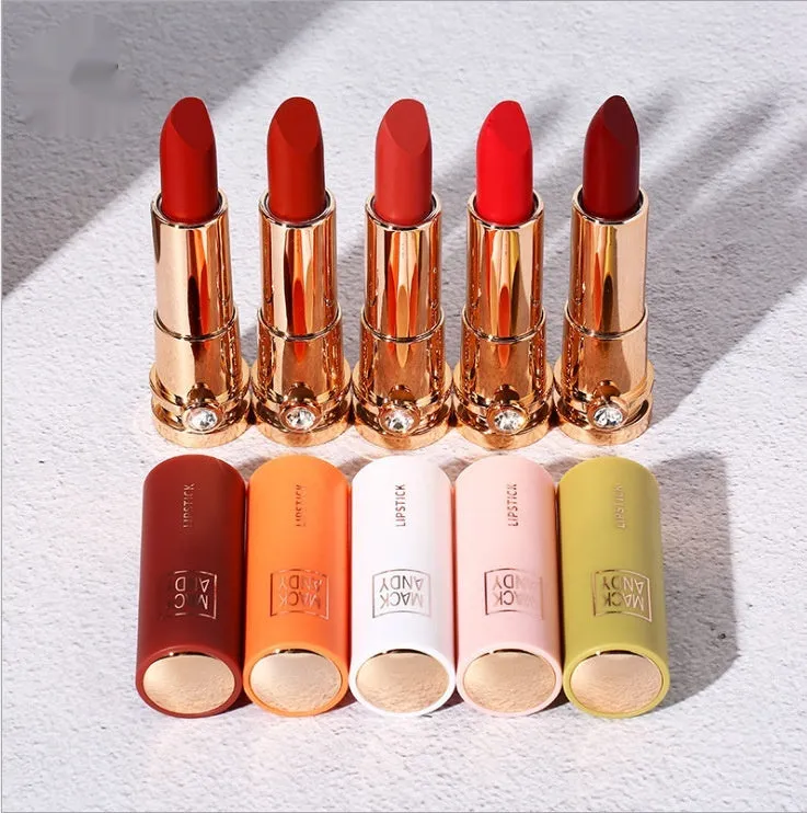 Macaron diamond velvet charm 5 pieces lipstick kit with multiple colour options in boxed packaging