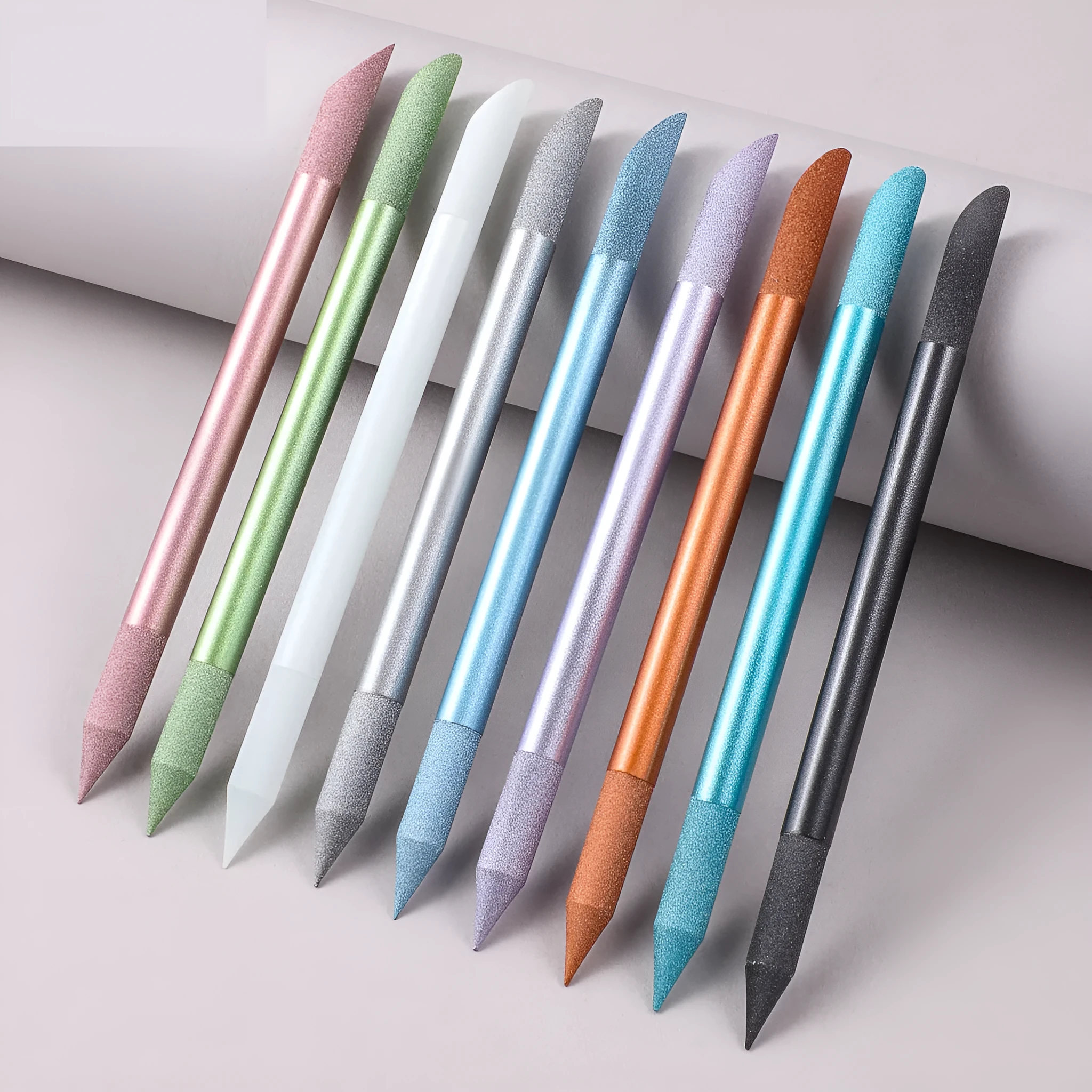 Crystal glass nail buffer tool with frotton engraving in multiple colour options