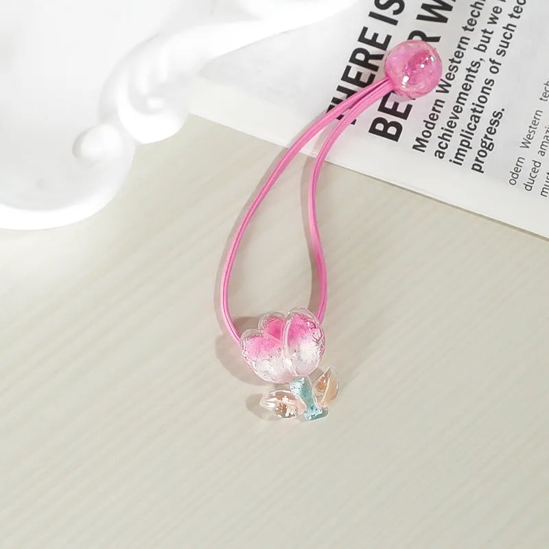 Tulip rubber band hair band in gradient colours with floral decoration