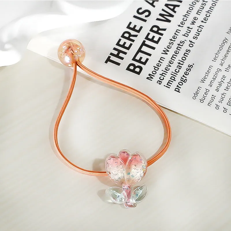 Tulip rubber band hair band in gradient colours with floral decoration
